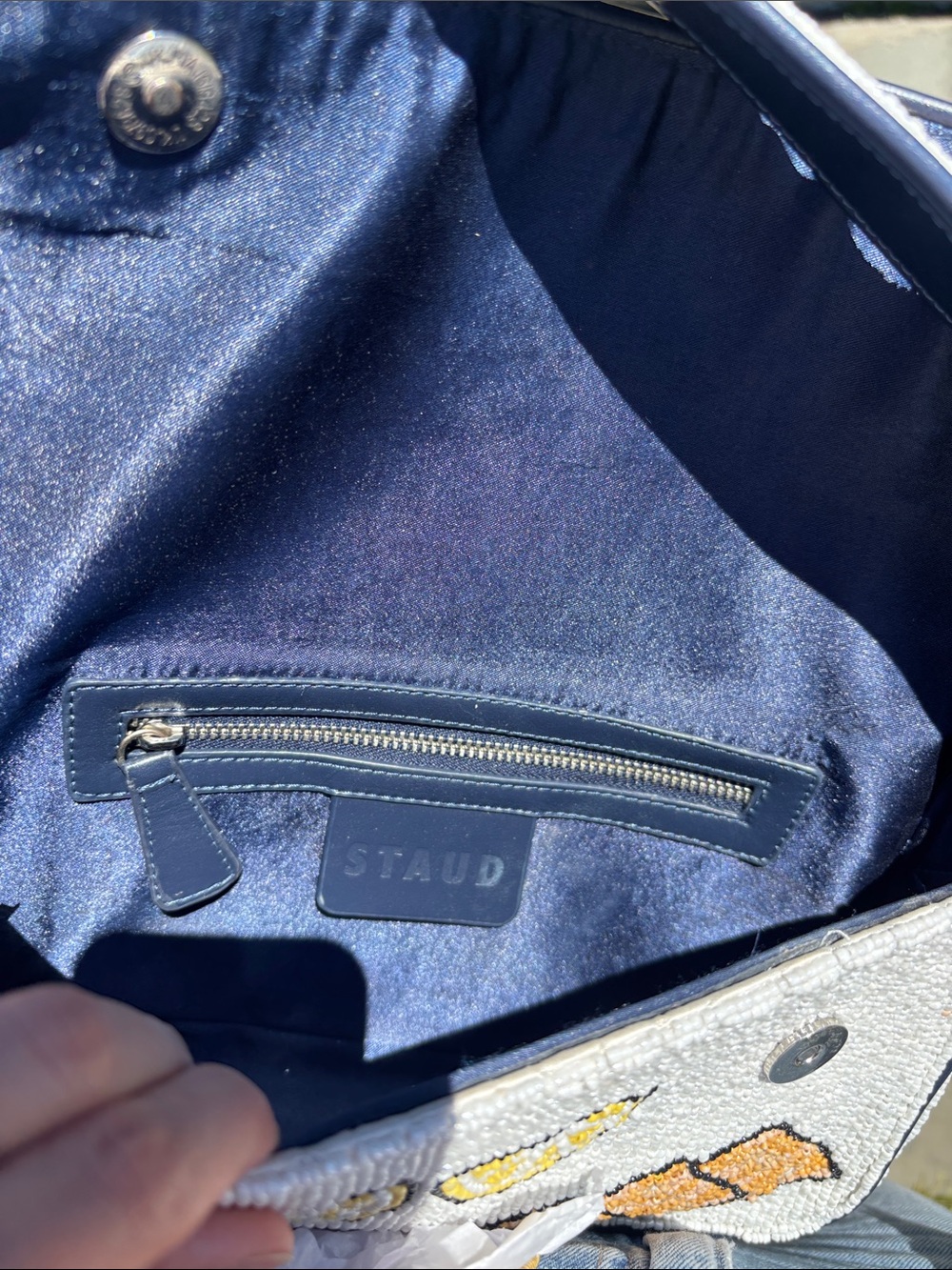 Staud Tommy Stautines 'Stautine Crackers' Shoulder Bag in Navy & White - Picture 7 of 7